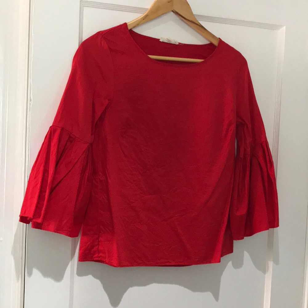 Red Blouse with Flared Sleeves